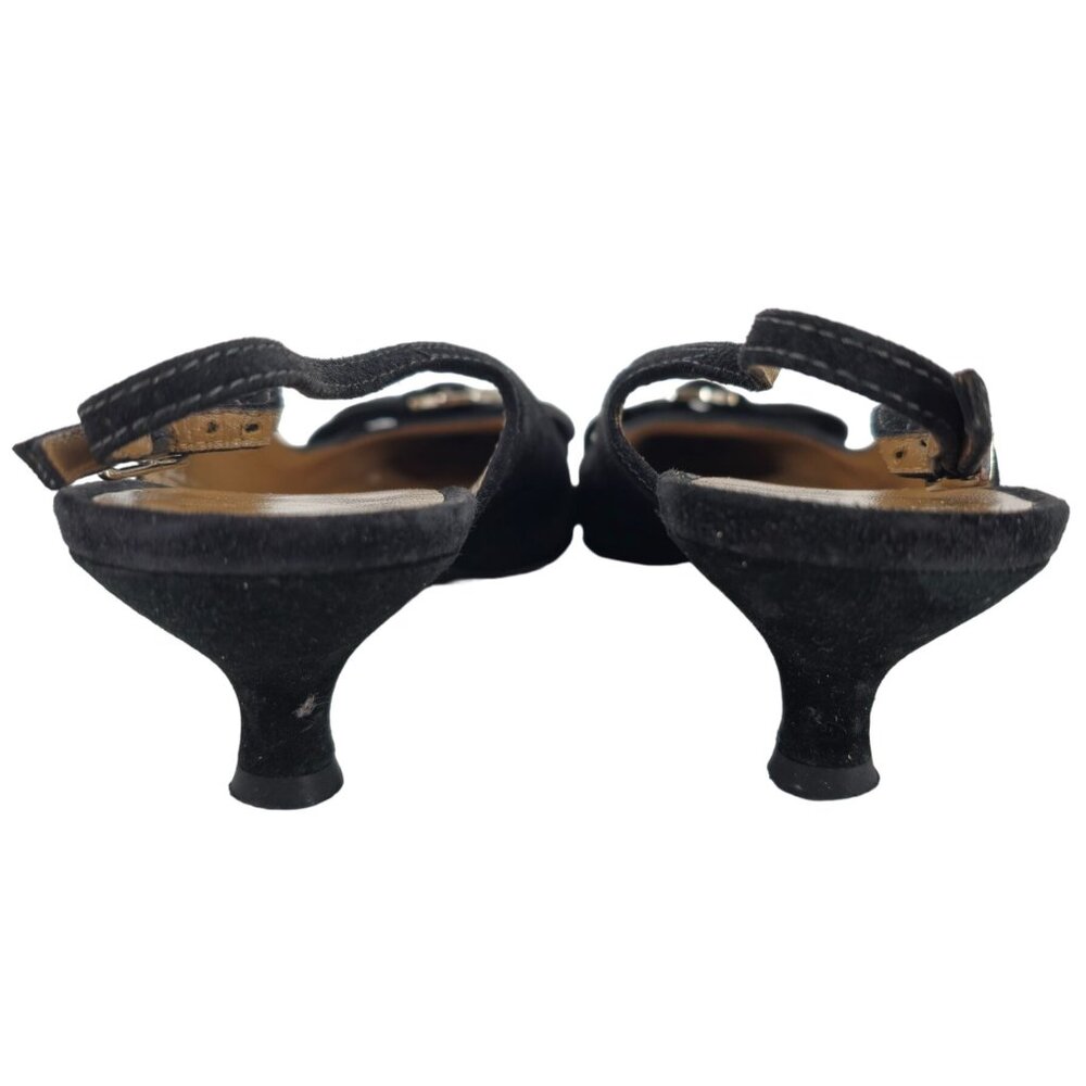 Vintage Salvatore Ferragamo Black Striped Suede Formal Slingback Kitten Heel 8AA - Picture 9 of 16